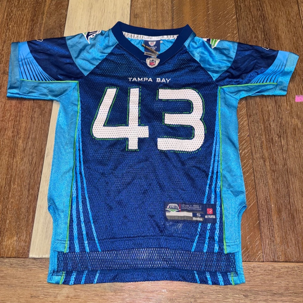 Reebok Football Jersey Kids Size S Blue Super Bowl XLIII Tampa Bay 43 Excellent